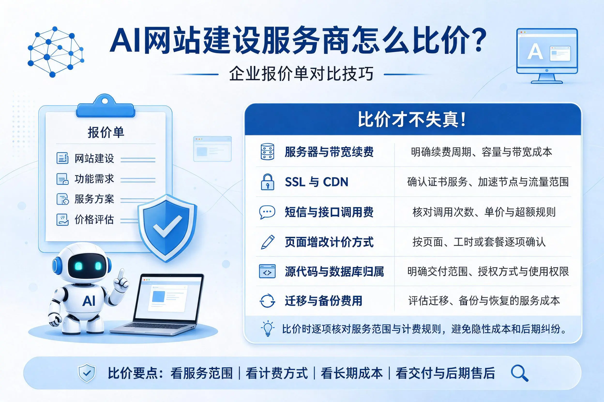 AI网站建设服务商怎么比价？丹东企业报价单对比技巧